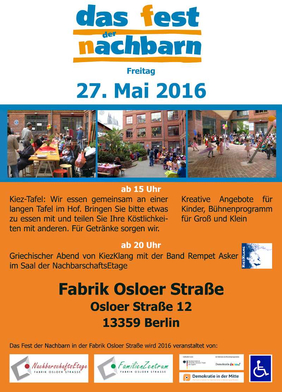 Das Fest der Nachbarn in der Fabrik Osloer Straße. Das Fest der Nachbarn in der Fabrik Osloer Straße.